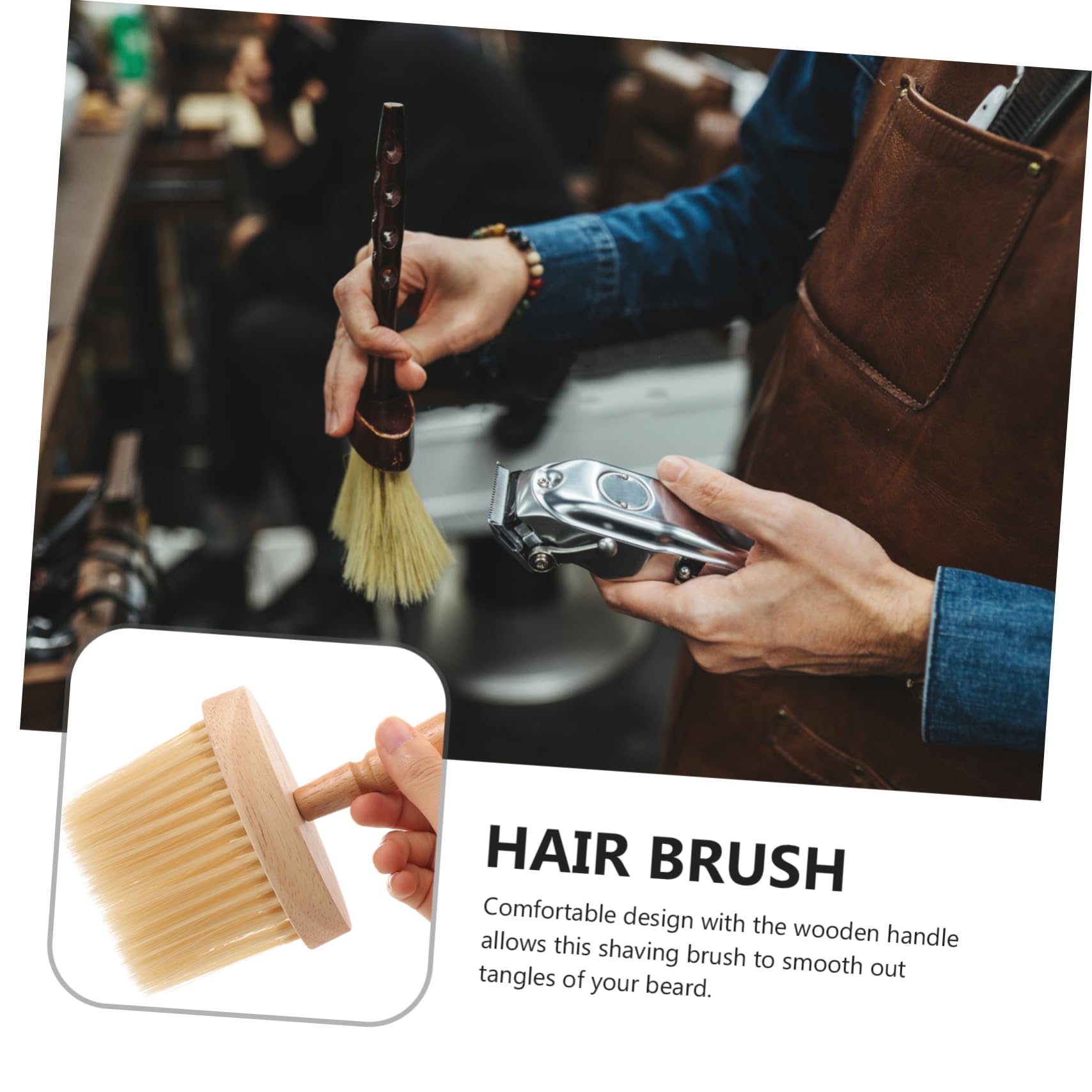 Healeved Barber Dust Brush for Hair Cutting Hard Wave Brush Shave Brush Wood Handle Neck Duster for Men Salon Barber Supplies