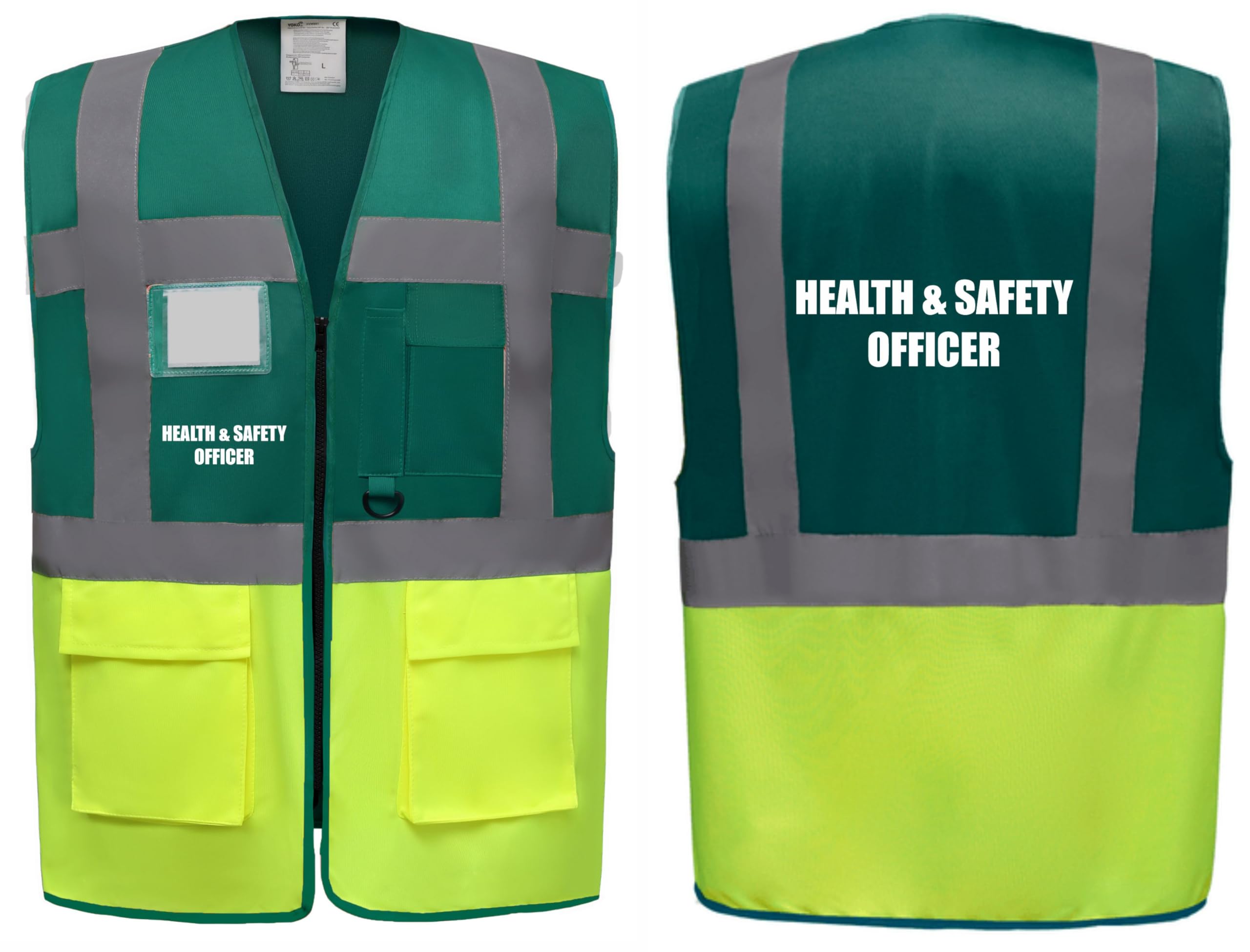 Health & Safety Officer Two Tone Zipped Hi Vis Vest High Visibility Safety Waistcoat Pockets Reflective Bands Event Staff, Event Support, 13 Colour Options Brook Hi Vis (Green/Yellow, XLarge)