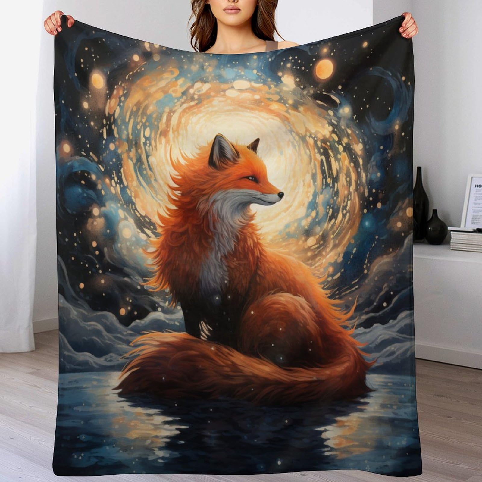 Couverture moelleuse motif renard idée cadeau réconfortante 180x200