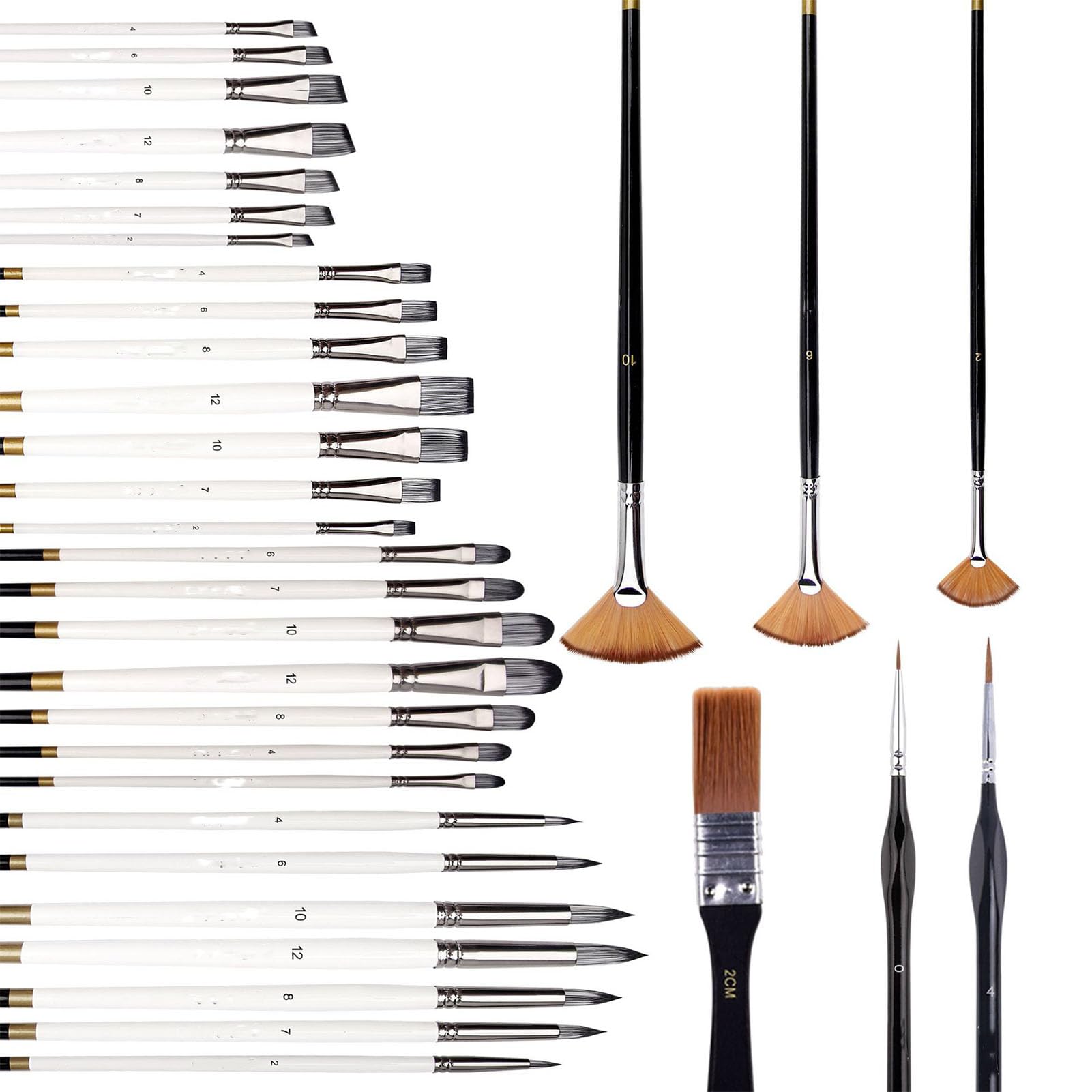Set di Pennelli Professionali, Setole in Nylon Portatili Set di Pennelli Artistici Pennelli per Pittura Guazzo per Acquerello a Olio (Set da 34 pezzi (confezione di sacchetti