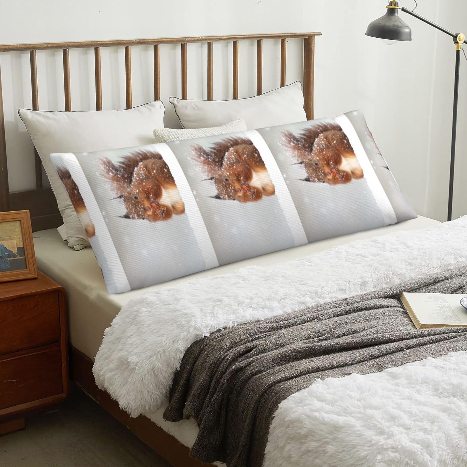 Cute Squirrel In Snow Printed, Body Pillow Cover with Zipper,Long Body Pillowcase 20 x 60 in