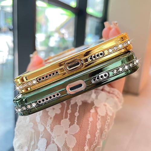 Miniatura 4 de MZELQ Funda para iPhone 14 Pro Max con purpurina degradada Soporte para MagsafeProtector de cámara con diamantes magnéticos, vista de logotipo,