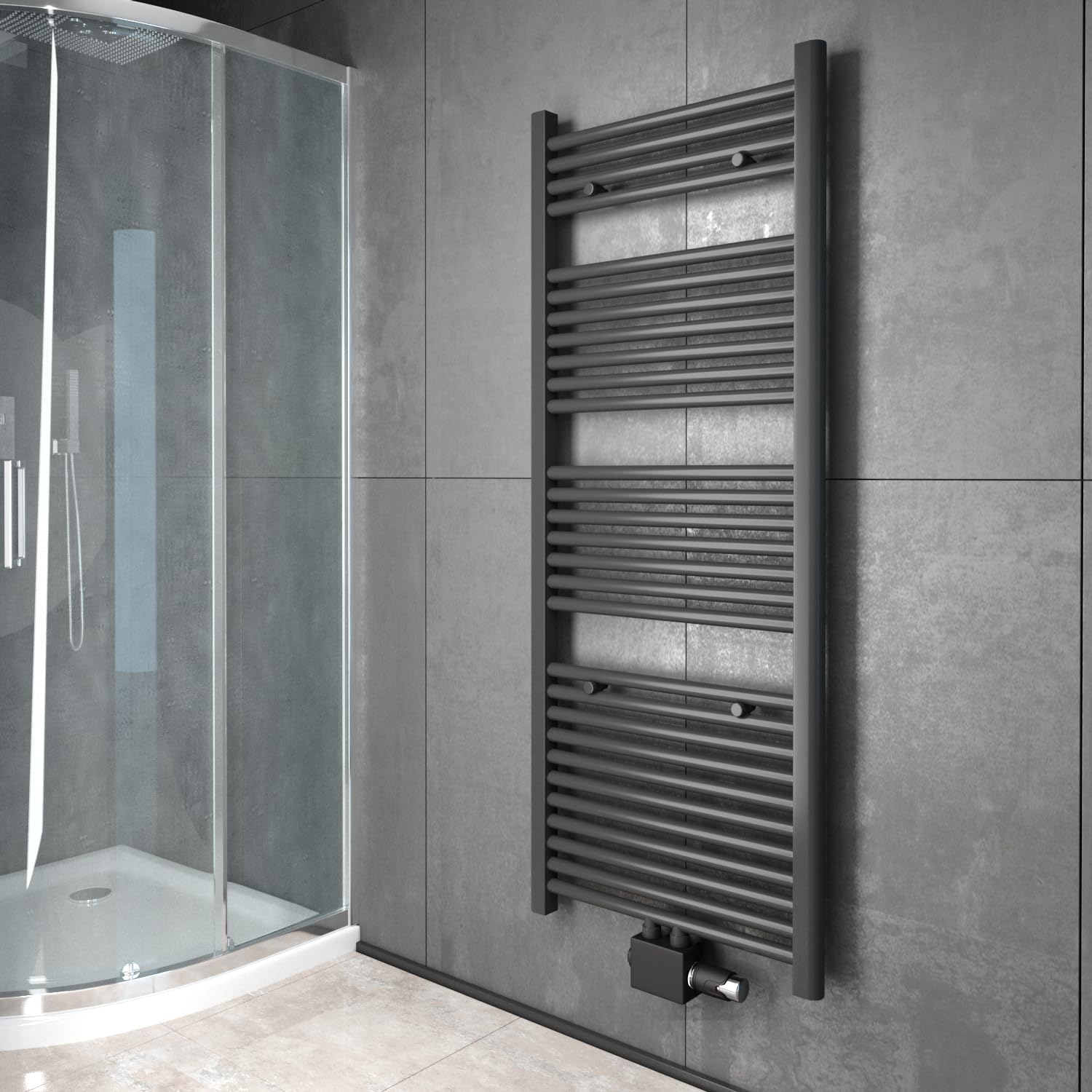 VILSTEIN® Universal Heizkörperanschluss Set [MIT THERMOSTAT] - Multiblock Anschluss für Heizung - Zweirohrsystem Hahnblock Schwarz - Ventilhahnblock Amaturensystem - Durchgangs - & Eckanschluss