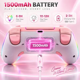 ZNEYMJ JUNHUAN Pink Wireless Hall Effect Controller for PS5/PC/Mac