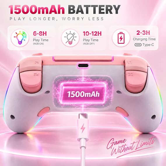 ZNEYMJ JUNHUAN Pink Wireless Hall Effect Controller for PS5/PC/Mac