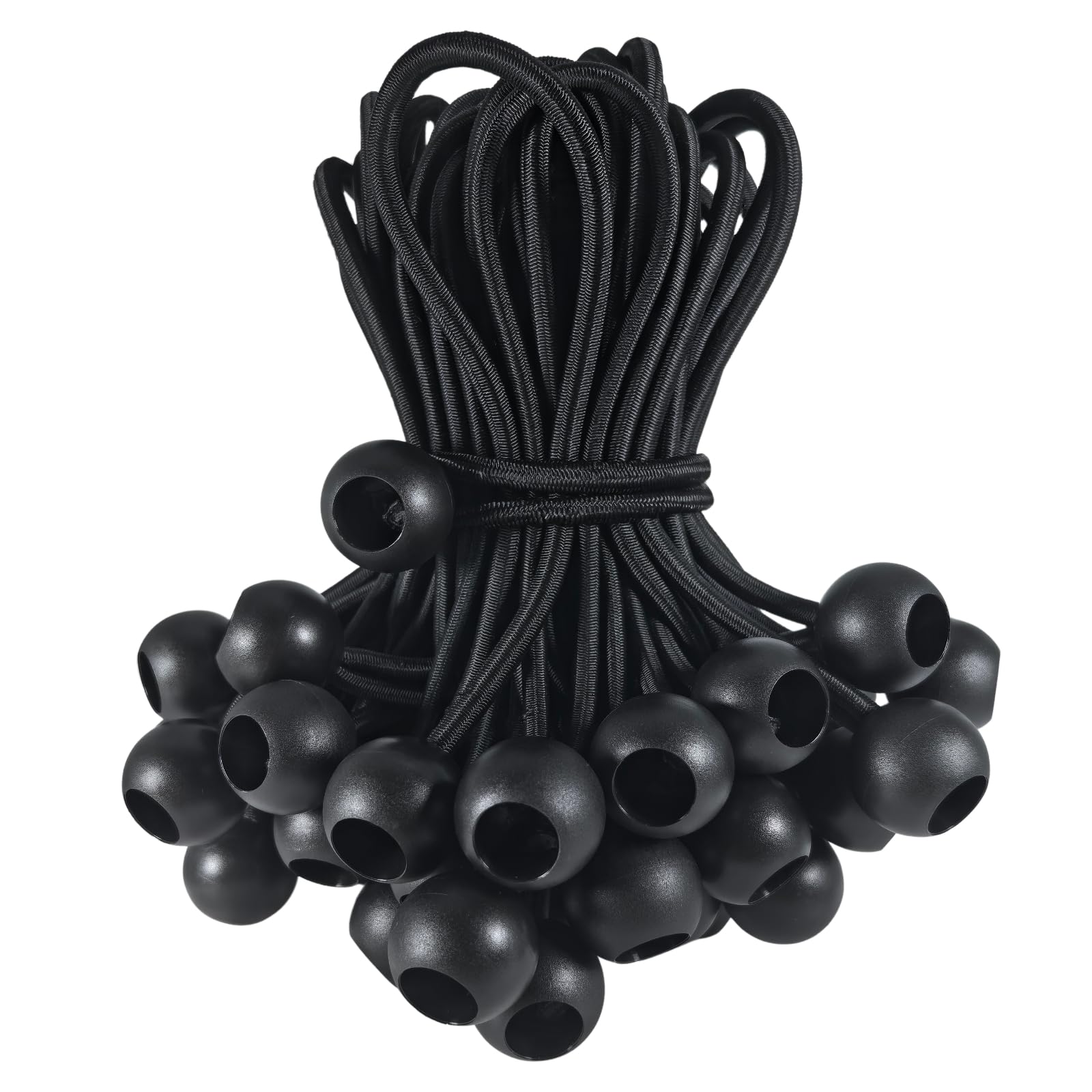 15 Inch Ball Bungee Cords, 50 Pack Extra Long 5mm Bungee Cords with Balls, UV Resistant Ball Bungee Tie for Heavy Duty Cargo, Pipe Organization and Large Outdoor Shelter, 1 Inch Ball Size