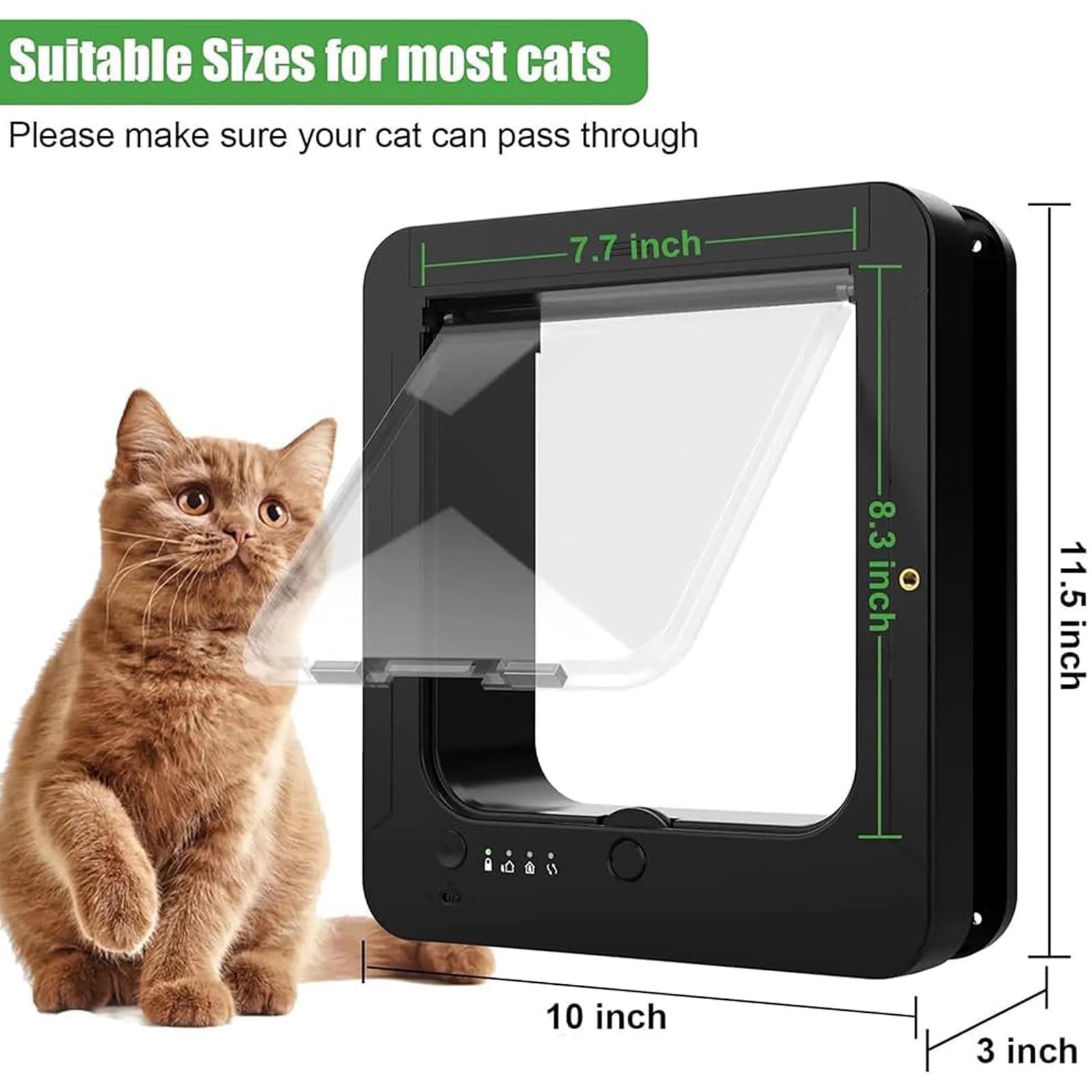 Intelligente Katzenklappe Mit Mikrochip, Deluxe-haustiertür Mit Fernbedienung Und 2 Sensorhalsbändern, 4-Wege-verriegelung Für Welpen, 7,7 × 8,3 Zoll Sichere öffnung, Für Kleine Hunde, Für