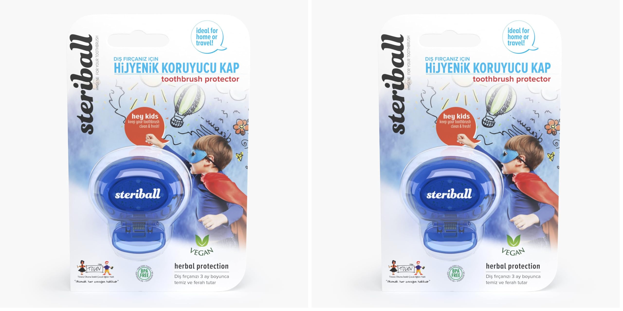 Steriball Diş Fırçası için Vegan Hijyenik Koruyucu Mavi Kap 2li paket