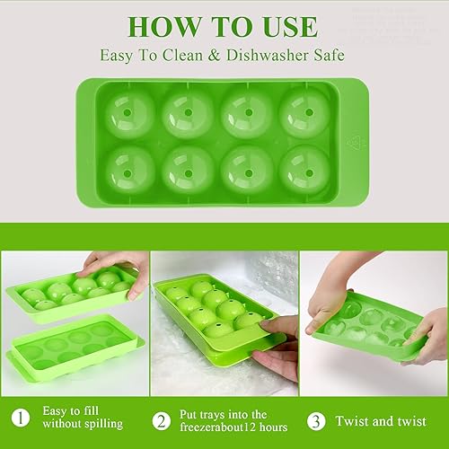 Miniatura 4 de Molde redondo para cubitos de hielo, 2 x 8 unidades x 1.8 pulgadas, bandeja circular para cubitos de hielo con tapa y contenedor, molde para hacer