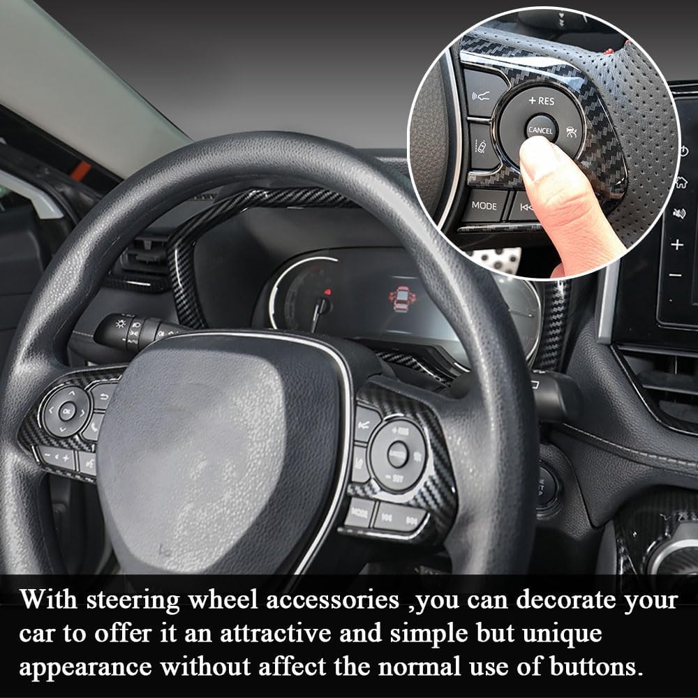 Rifoda for Toyota RAV4 Steering Wheel Trims Interior Wheel Cover Frame Decoration for 2019 2020 2021 Toyota RAV4 ABS Carbon Fiber Accessories