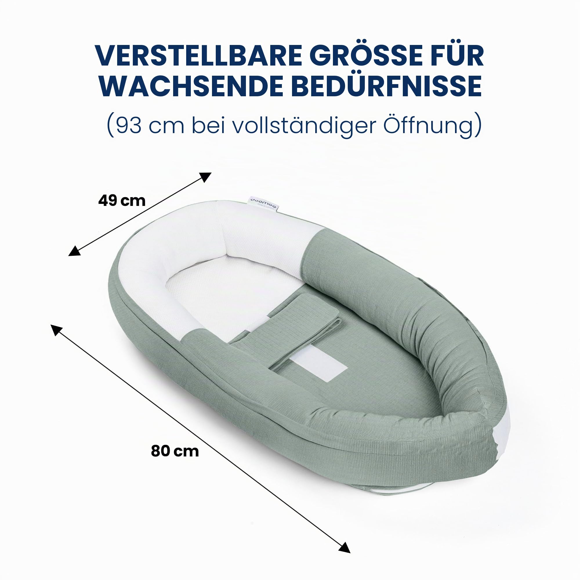 Doomoo Cocoon Babynestchen für Babys bis 8 Monate - Babynest, Kuschelnest, Lagerungskissen aus Bio-Baumwolle, Oeko-Tex Zertifiziert, Tetra Jersey Green