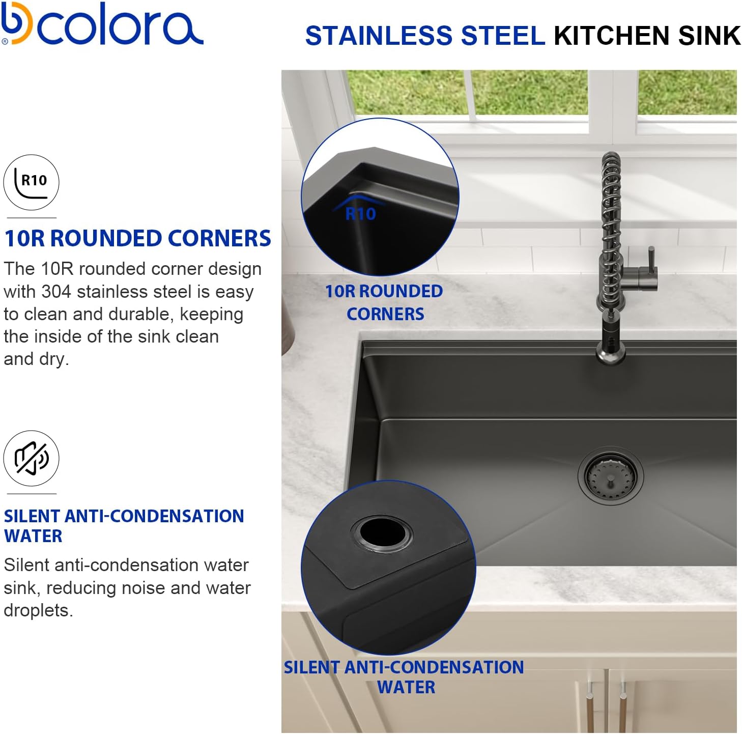 Dcolora 36 in. Black Undermount Kitchen Sink Workstation NANO-PVD Large Black Kitchen Sinks with Ledge Round Corner 16 304 Gauge Stainless Steel Single Bowl Basin, Gunmetal Black,36"x19"x10",DC-U7776