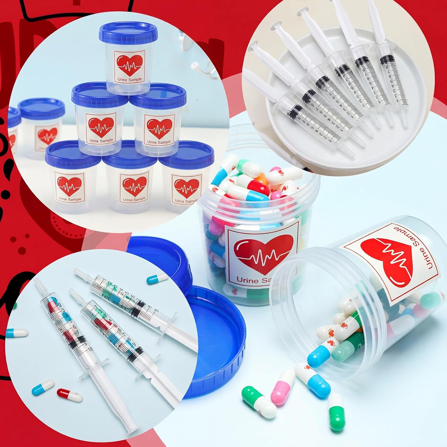 46 Pcs Nursing Graduation Party Supplies Set Plastic Syringe Sample Cups with Lids Sticky Label for Nurse Congrats Grad Favors Bsn Rn Lpn Party Decorations