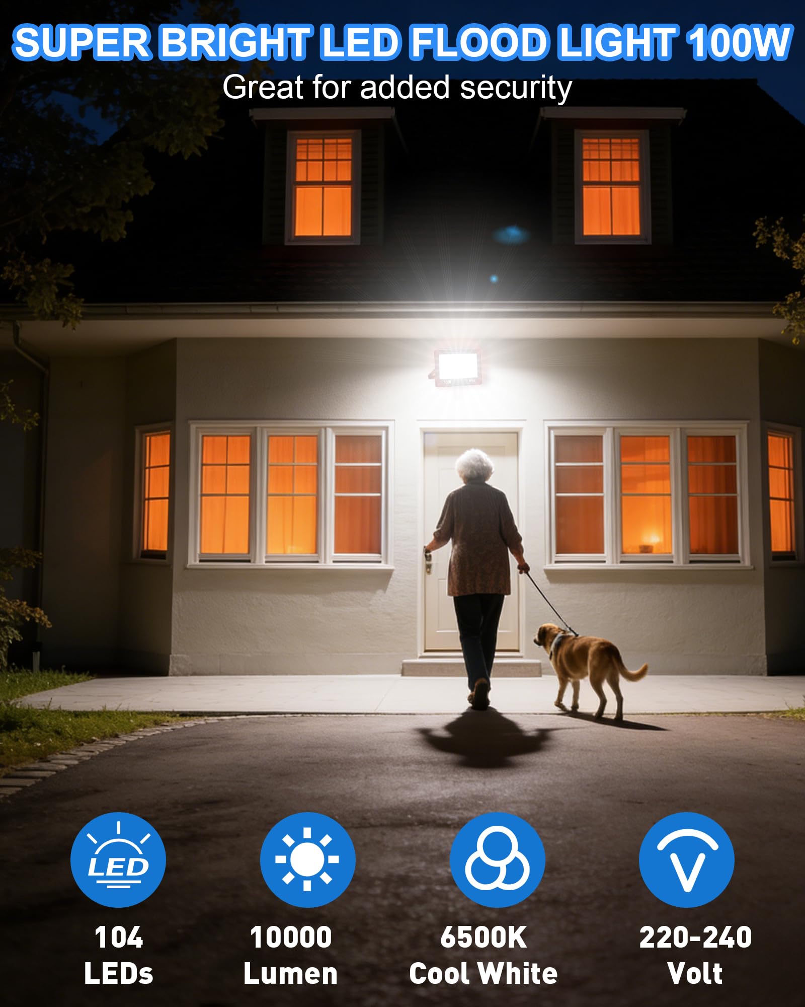 LED Strahler Außen 100W, 2 Stücke 10000LM Aussenstrahler Wasserdicht IP67, Superhell LED Scheinwerfer 6500K Kaltweiß, Außenstrahler AC 220-240V für Garten Terrasse Garage