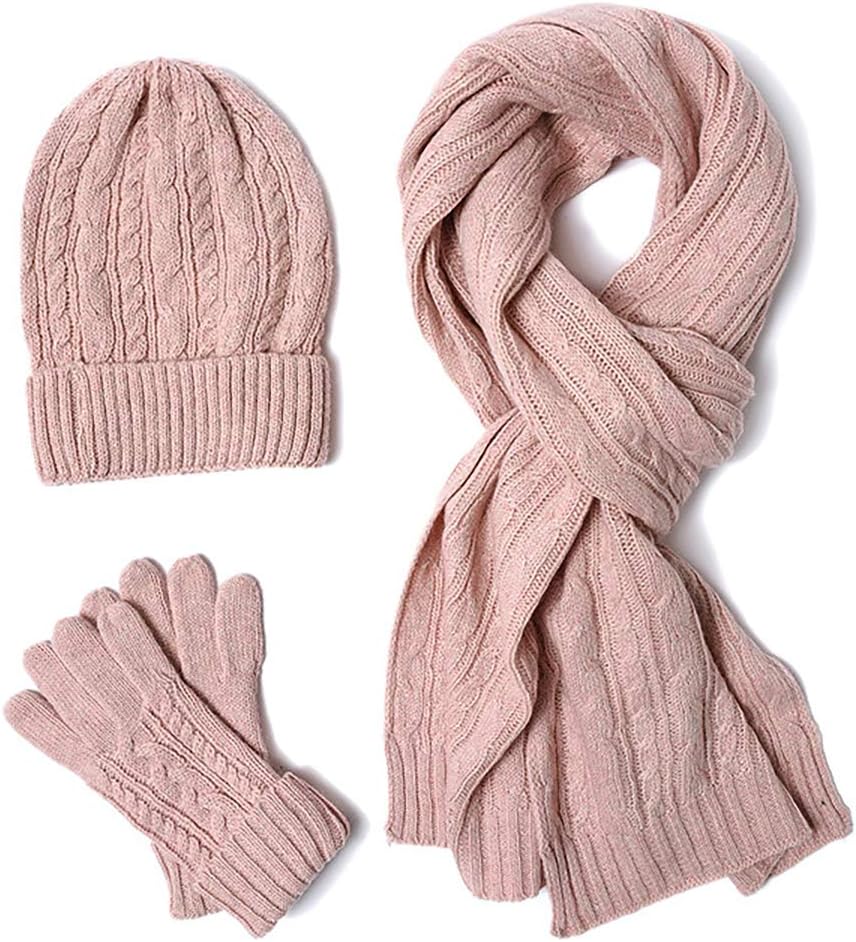 Knitted Beanie Hat Scarf Full Hand Glove Sets Knit Wool Skull Cap Solid Color for Cold Weather Winter