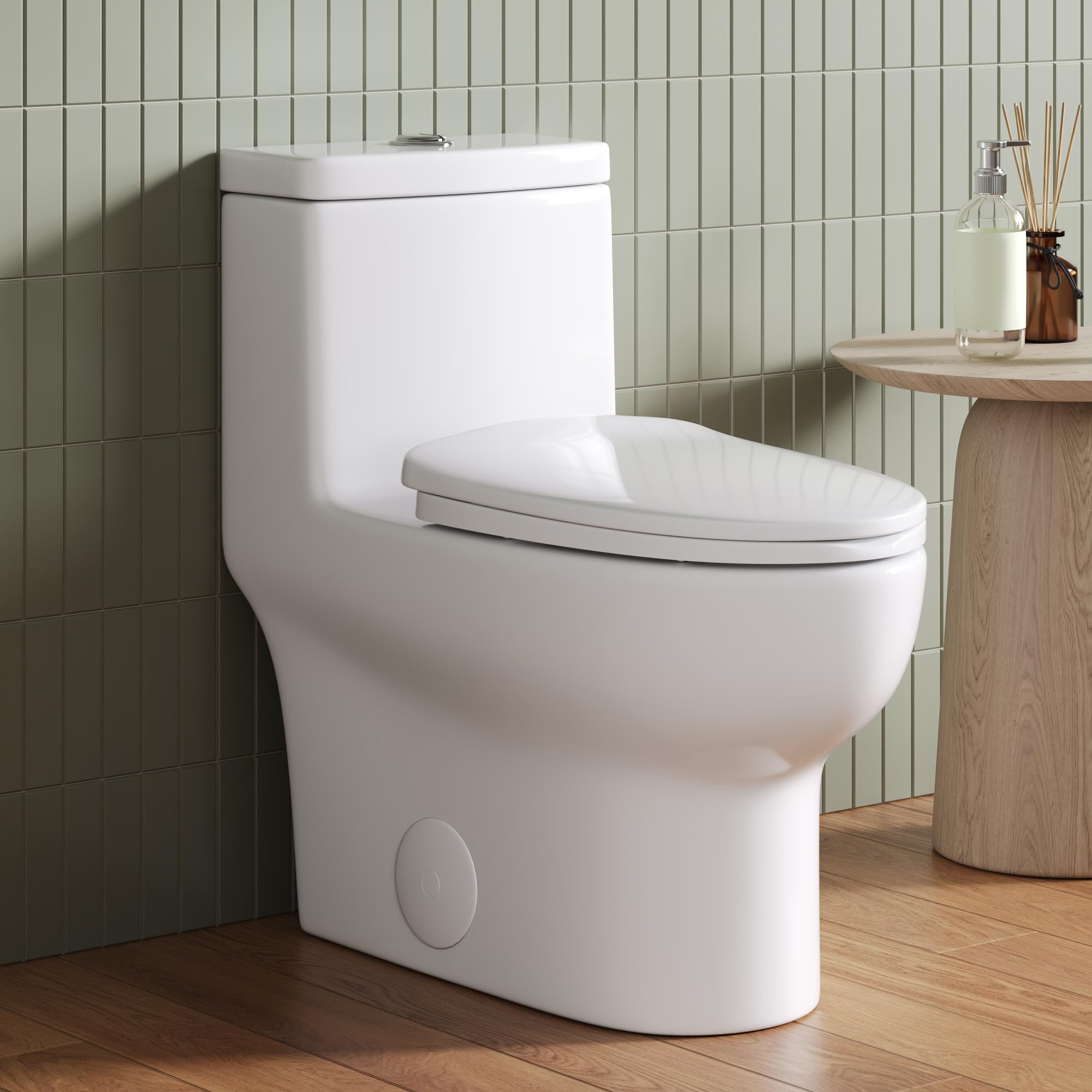 DeerValley One Piece Toilet Elongated Toilet with Soft-Close Seat Powerful 1.1/1.6 GPF Dual Flush Standard Height Toilets Skirted Design 12" Rough-In DV-1F026