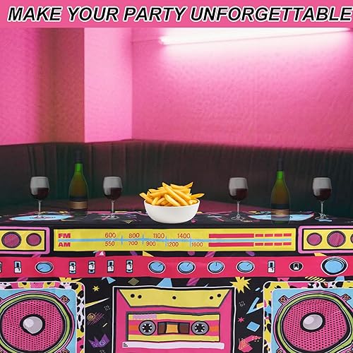 Miniatura 5 de Mantel temático de 6 pies, 72 x 30 x 30 pulgadas, mantel con temática de radio retro disco lavable, mantel rectangular de poliéster de los años 90,