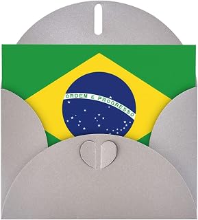 Gray Blank Note Card Sets with Brazilian flag Print Envelopes, 4x6 in Heart Clasp Greeting Cards for Wedding Birthday