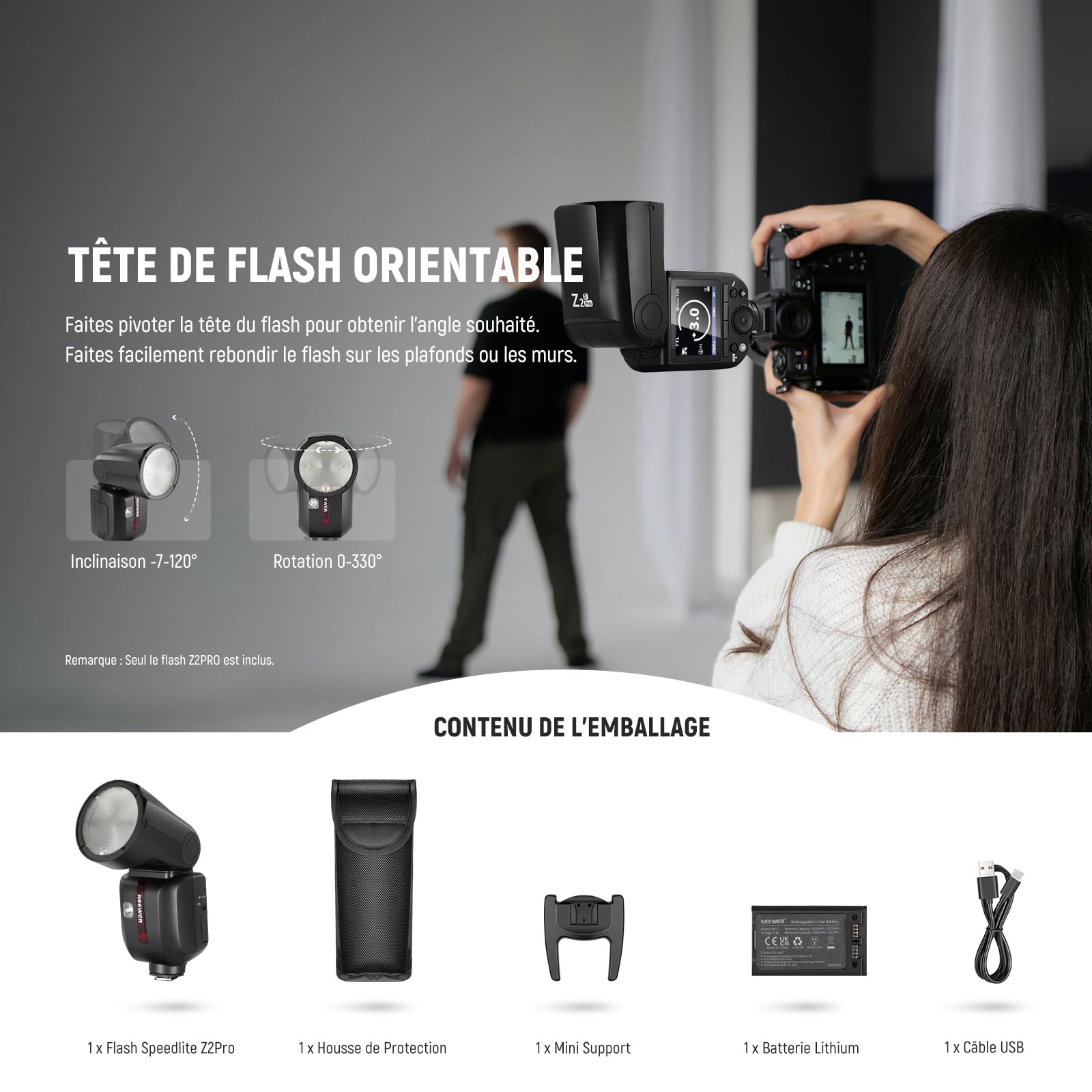 NEEWER Z2PRO-S Flash 2.4G TTL Tête Ronde,sans Fil Compatible avec Sony & Godox,76Ws,1/8000s HSS,Interface Utilisateur Améliorée,Commutateur TTL/M TCM,3000mAh,éclairage Pleine Puissance(600W),Diffuseur