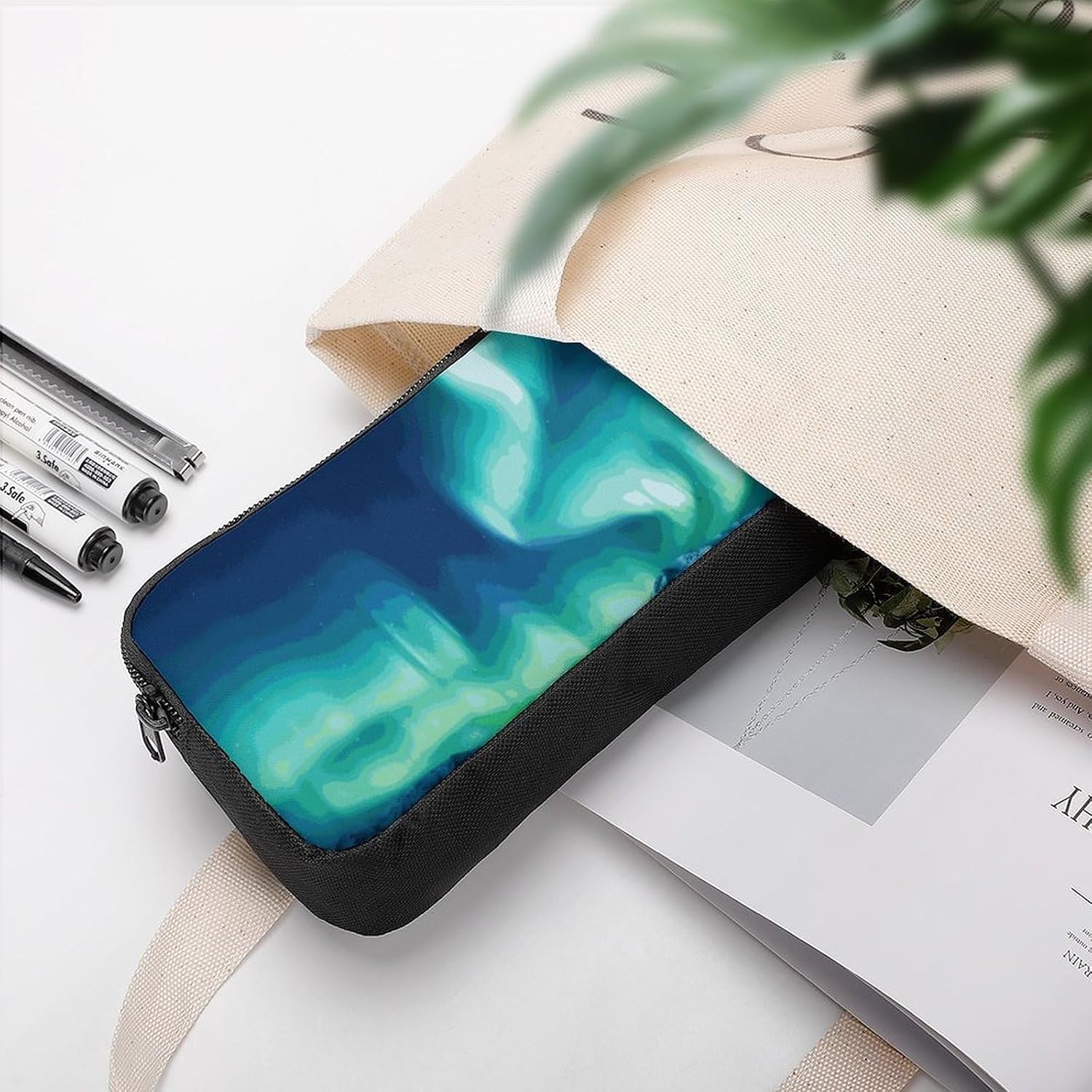 Lightweight Northern Lights Pen Pouch with Metal Zipper image 5