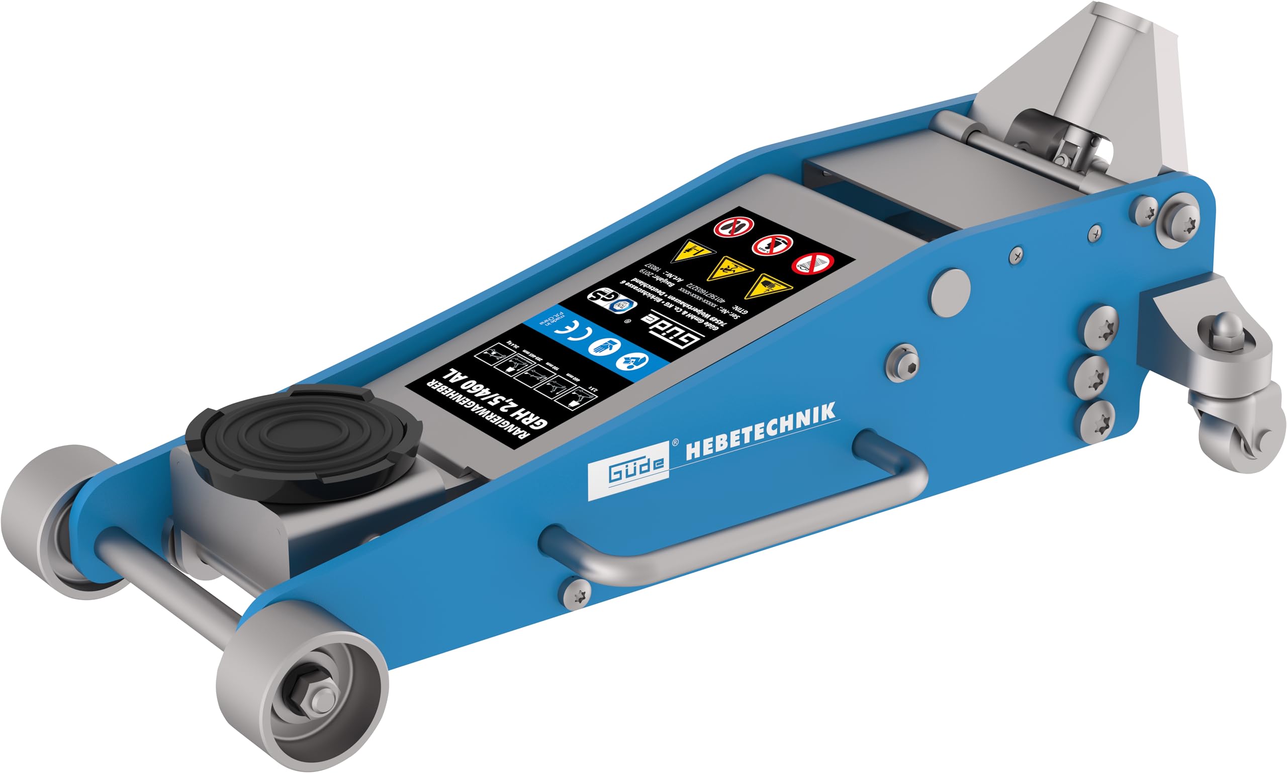 Güde GRH 2,5/460AL Rangierwagenheber 2,5 Tonnen Hubkraft 11 cm Lastteller-Durchmesser 46,5 cm Hubhöhe Doppelzylinder Stahl Aluminium