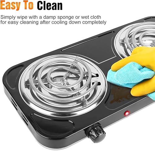 Miniatura 5 de Placa eléctrica de doble quemador de 2000 W, placa caliente portátil para cocinar, estufa de cocina con 5 ajustes de temperatura, quemador de