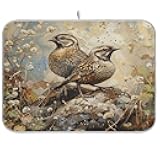 ZzWwR Vivid Print Kitchen Countertop Dish Drying Mat, Vintage Leaves Couple Quails Birds 18