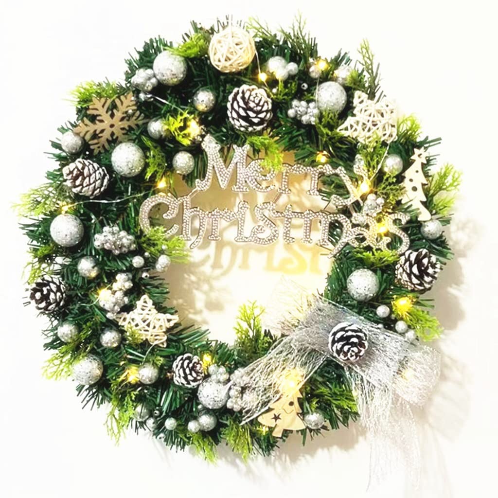 Coronas navideñas Artificiales con Luces, Corona navideña para Puerta de Entrada, Corona navideña Artificial Que Funciona con Pilas para decoración de Pared navideña para