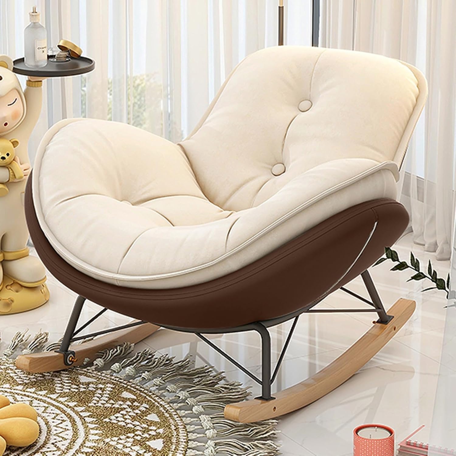 Patio Outdoor Rocking Chair Indoor Rocking Chair Comfy Rocker Chair with Thick Cushion Modern Lounge Chair for Patio Yard Garden Living Room Padded Cushion Rocker Recliner Chair