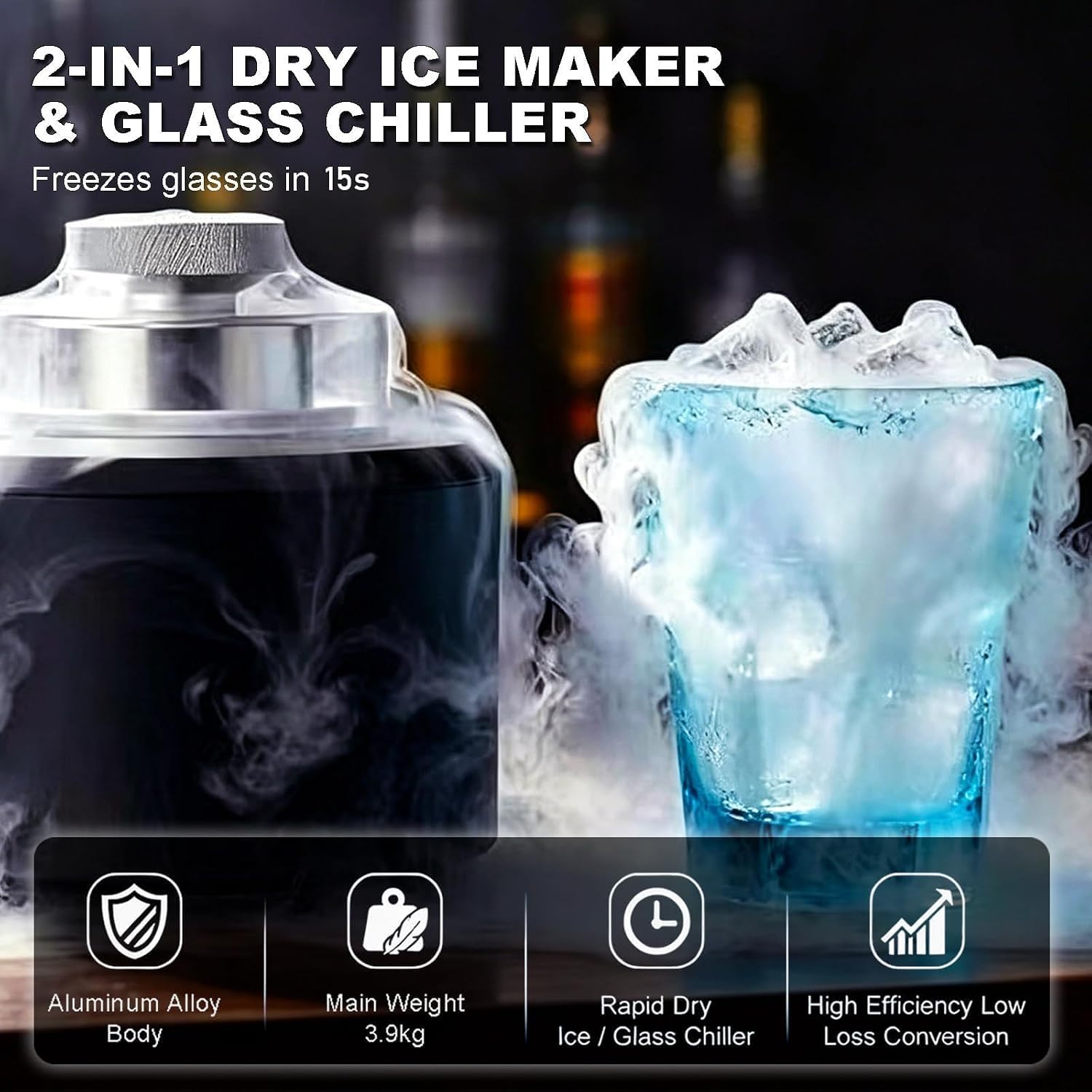 Macchina per ghiaccio secco e refrigeratore per bicchieri 2 in 1 per bar, lounge, ristoranti e bar domestici.