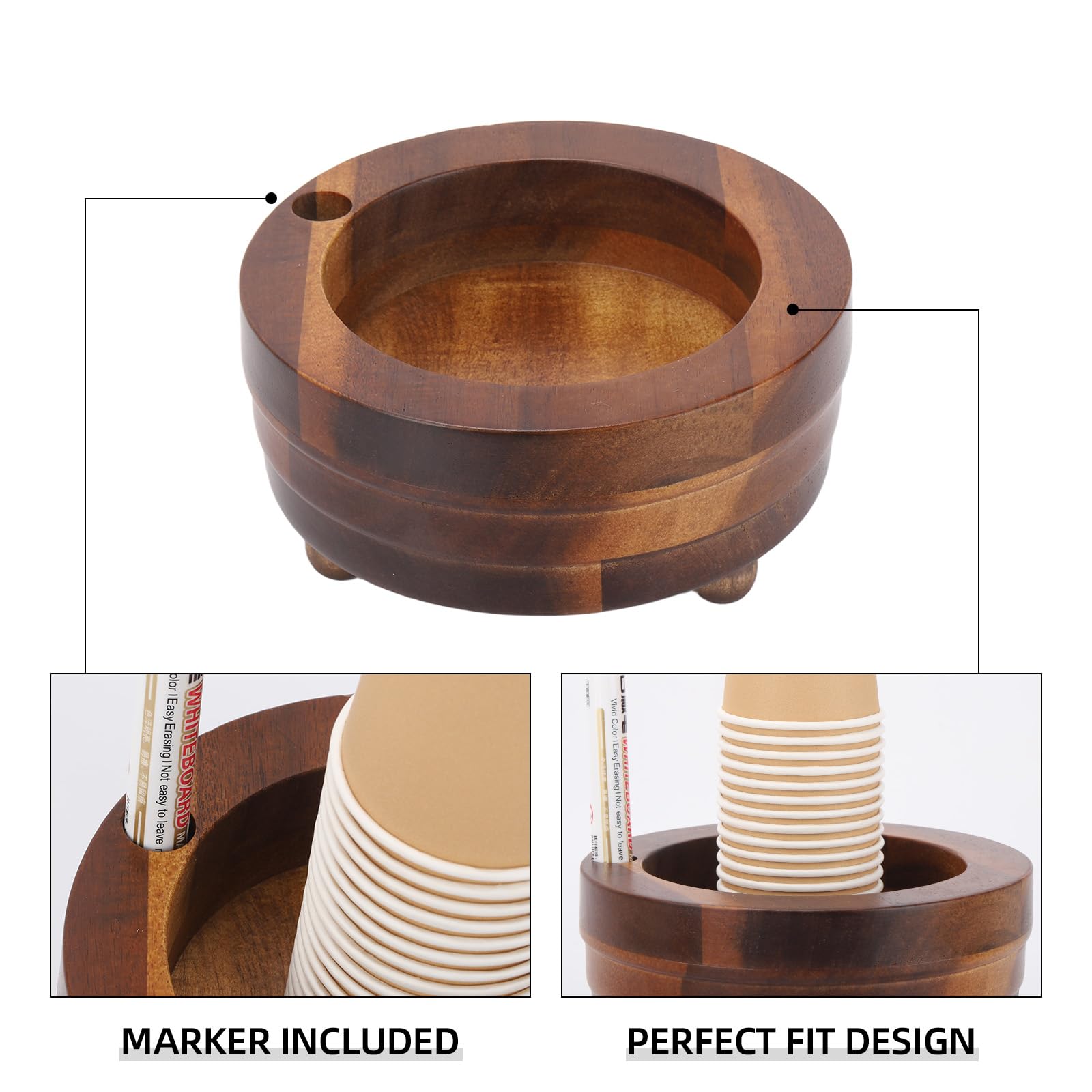 Cup Holder, Bathroom Cup Dispenser for Most Cups, Party Decoration, Wooden, with Marker Slot