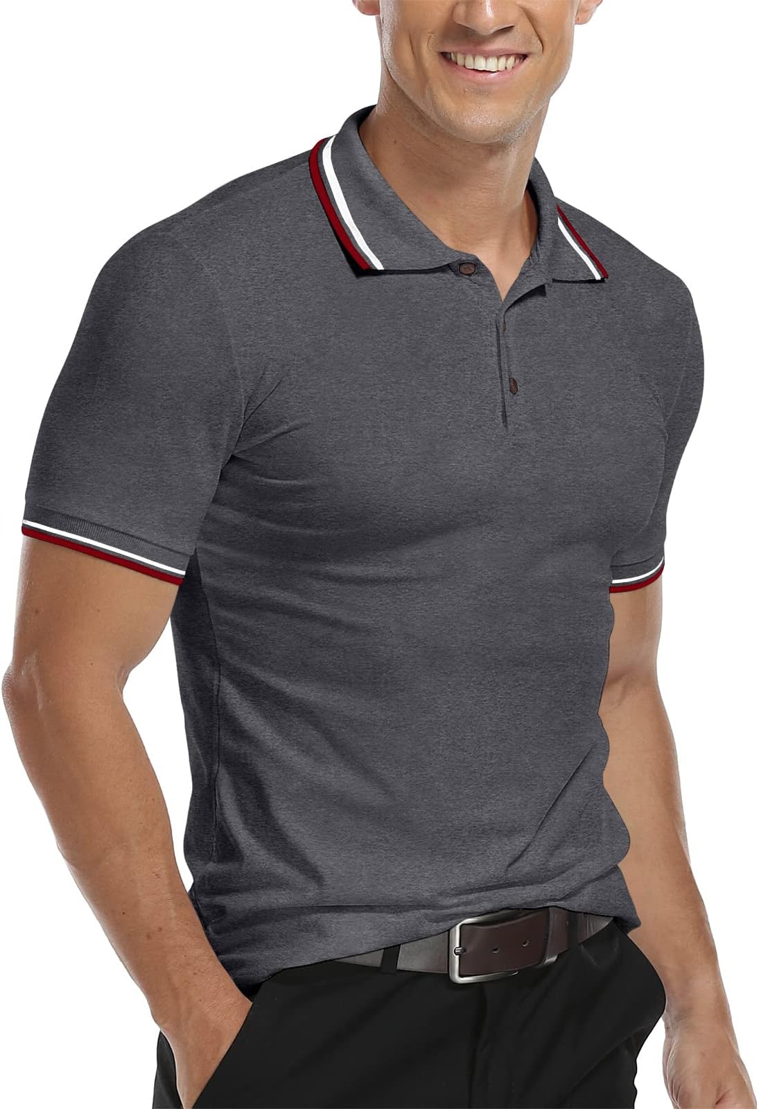 MLANMMen's Polo Regular-Fit Quick-Dry Golf Striped Short Sleeve Collared T-Shirts