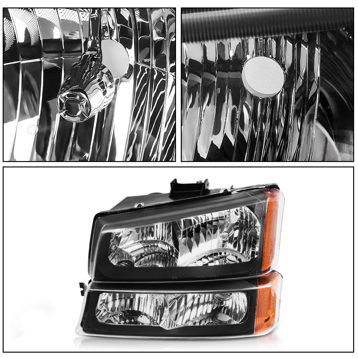 DWVO Headlights Tail Lights Assembly Compatible with 2003-2006 Chevy Silverado 1500/2500HD, 2003-2004 Silverado 2500, 2004-2006 Silverado 3500 Black Headlight Amber Reflector Clear Taillight