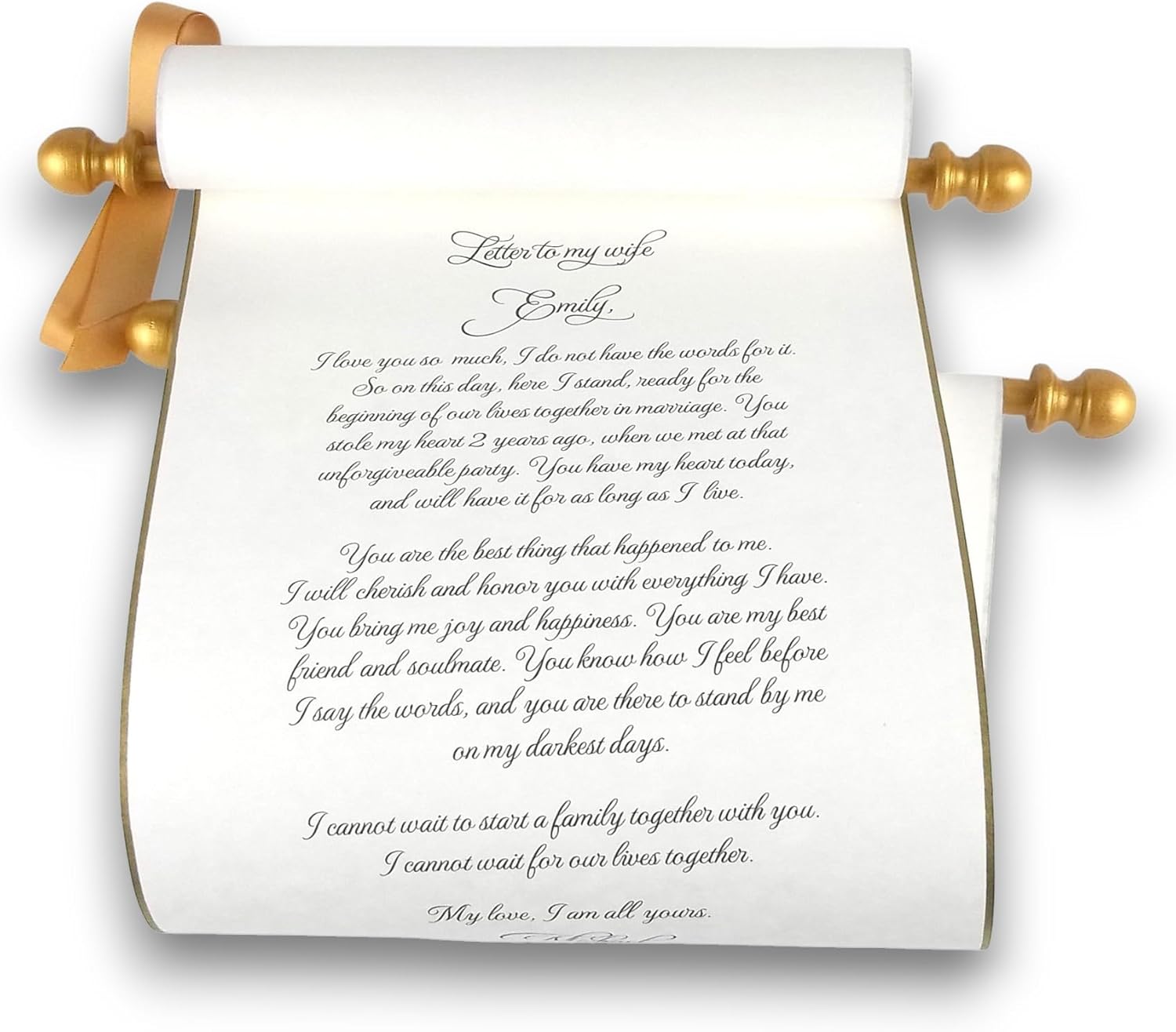 Personalized Letter Scroll on 8x20" Cream Parchment Paper with Gold Accents, Handmade in the USA