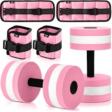Hollowfly Water Aerobics Set, 4 Piece Pool Exercise Kit 2 Aquatic Dumbbells + 2 Ankle/wrist Weights, EVA Foam, Low-impact Workout
