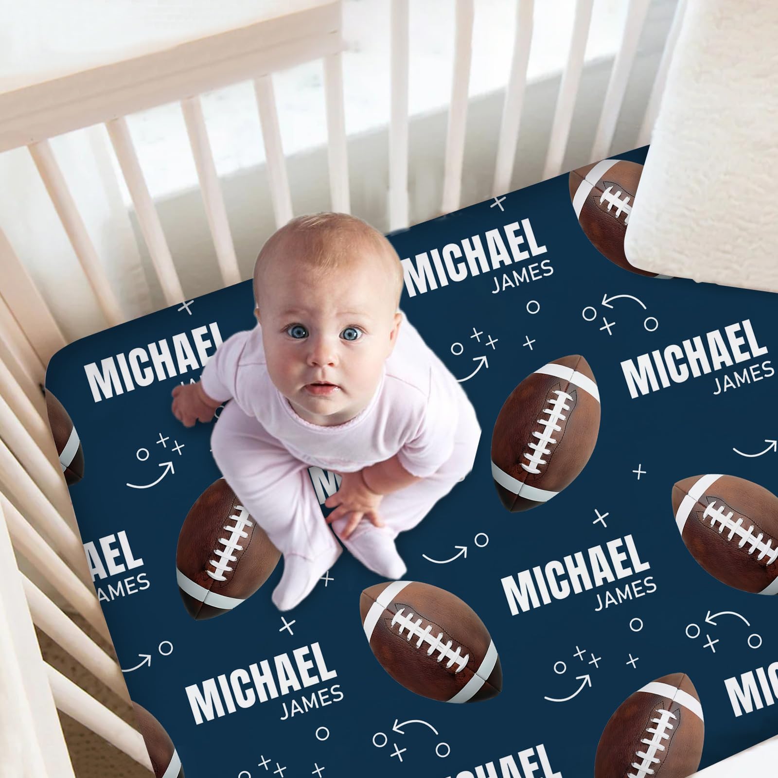 Personalized Baby Boy Crib Bedding Set, Custom Name Crib Comforter, Football Sports Nursery Bedding, 2 Piece Set