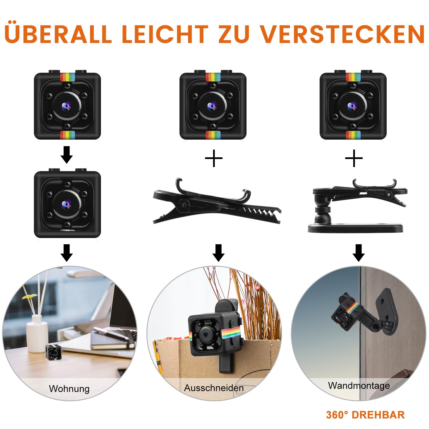 Bextgoo Mini Kamera, Überwachungskamera Ohne WLAN, Mini Camera mit 1080P-Video, 12MP-Fotoshooting, 32GB Speicherkarte, Nachtsicht, Drehbare Halterung, für Innen- und Außensicherheit