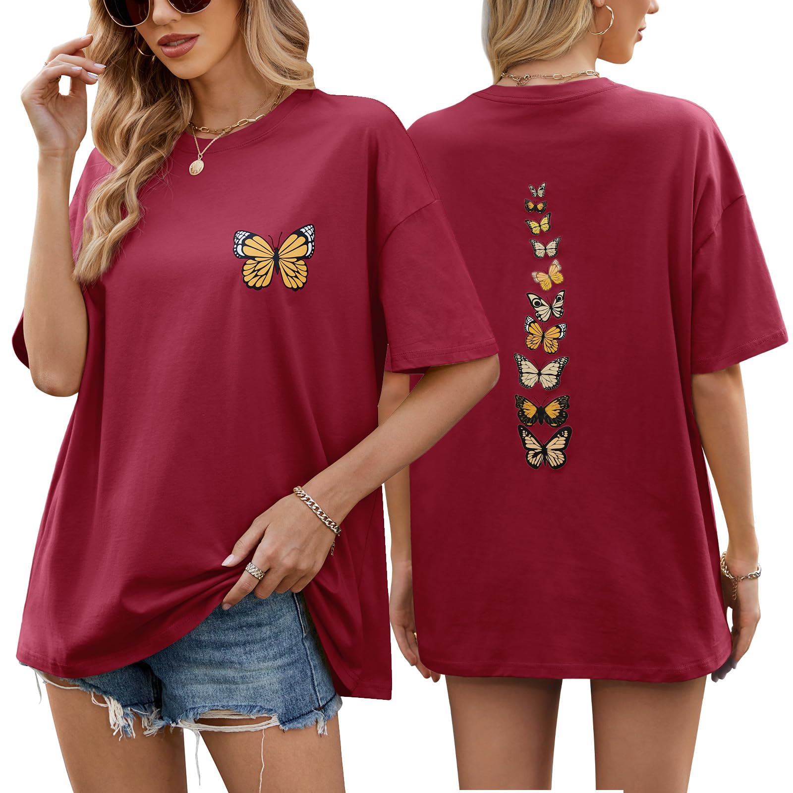heekpek Damen Tshirt Oversize T Shirt Baumwolle Kurzarm Longshirt Sommer Oberteile Graphic Tee Lang Bluse Tunika Tops für Teenager Mädchen Locker Basic T-Shirt