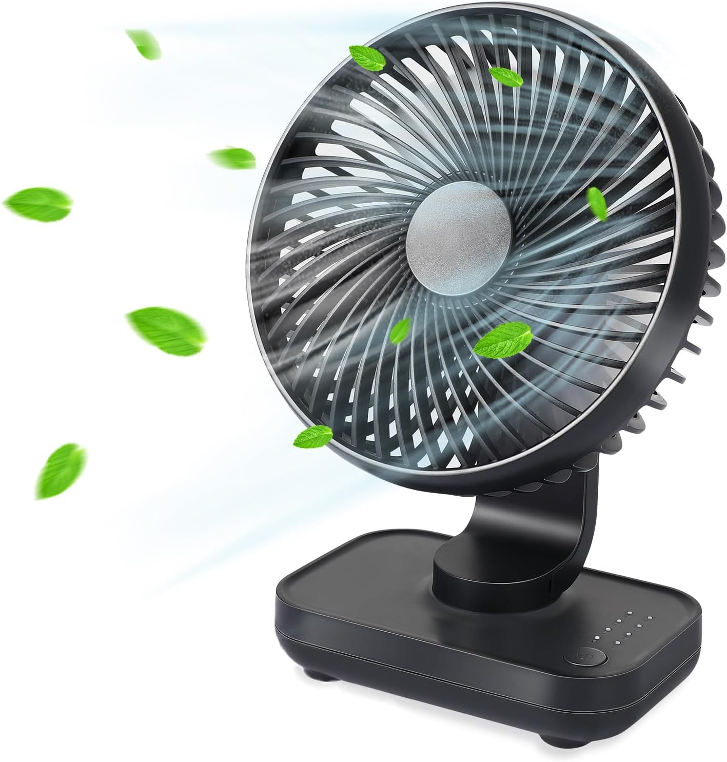 Happyyami Portable Fan USB Fan Mini Fan Rechargeable 4000mAh Battery Desk Fan 4 Speeds 90° Adjustable Small Personal Cooling Fan, 3-blade Turbine Style Fan for Home Office