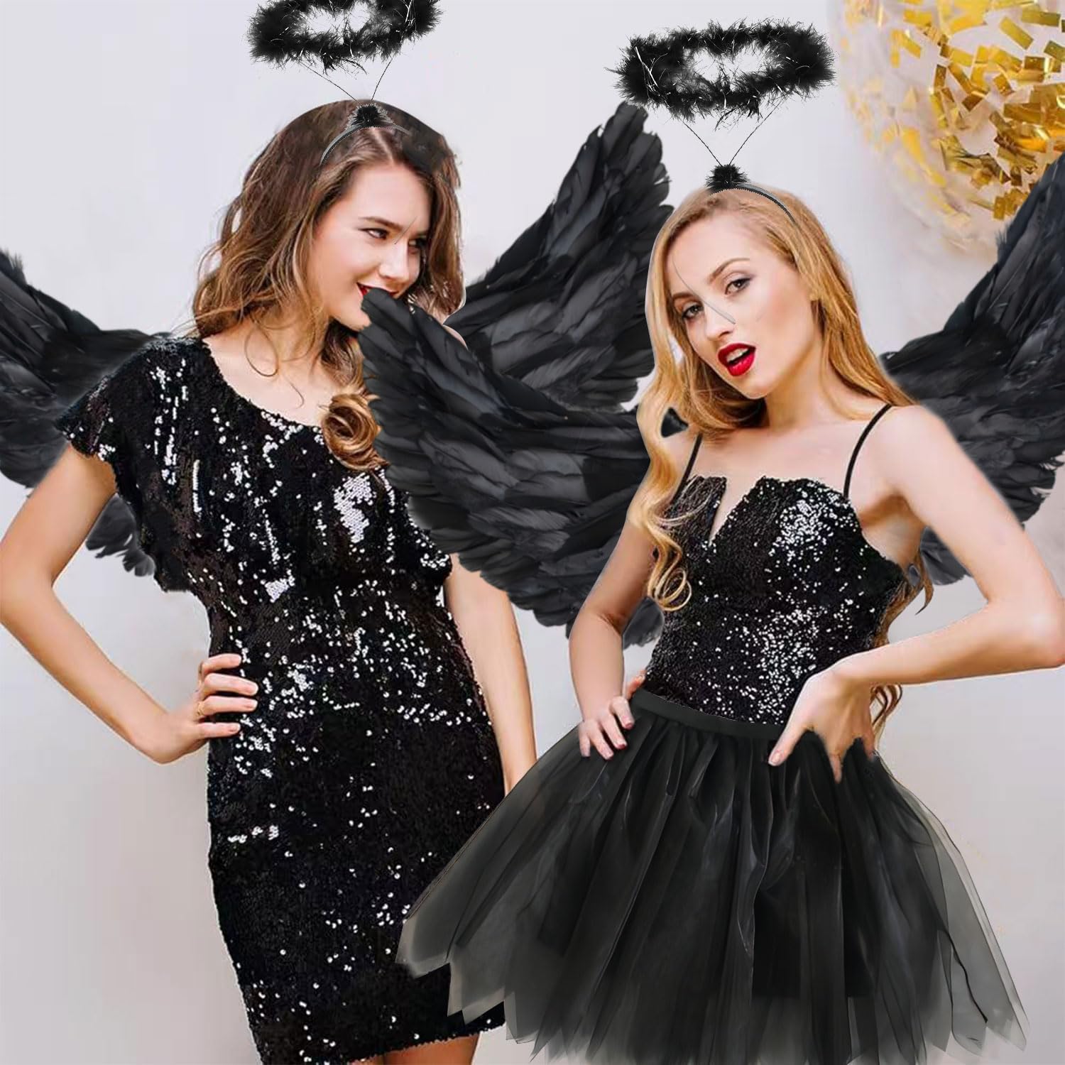 60 cm Angel Wings Adult, 3 Pieces Black Angel Costume Women's Set