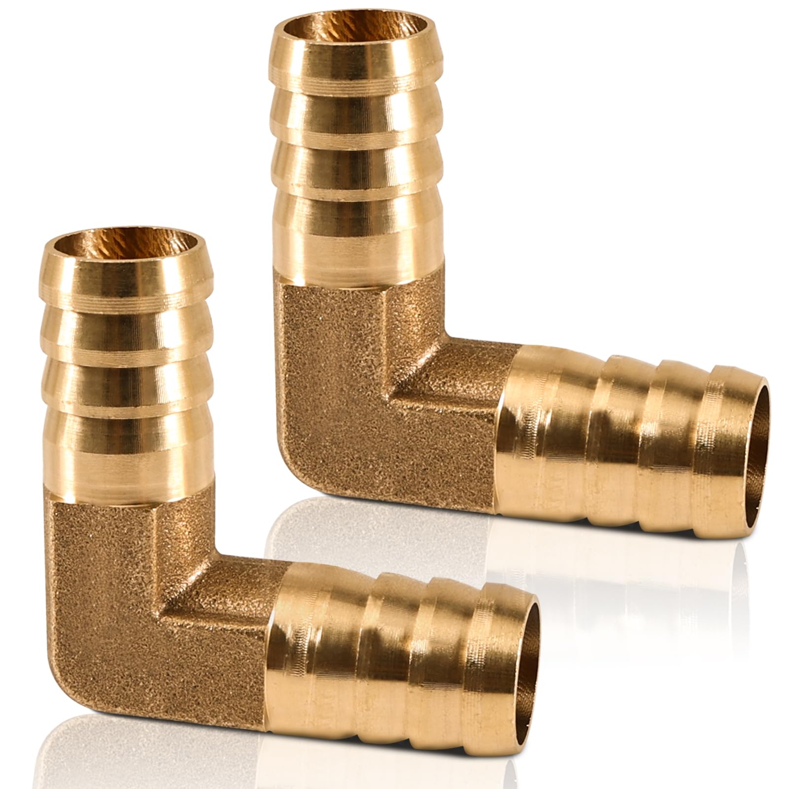 Pack of 2 Brass Barbed Angle Pipe Connectors, 19 mm Barb for Angle Pipe Connectors, Brass Hose Adapter 90 Degrees, 2 Way L Shaped Angle Hose Connector, for Water, Oil, Air, Fuel