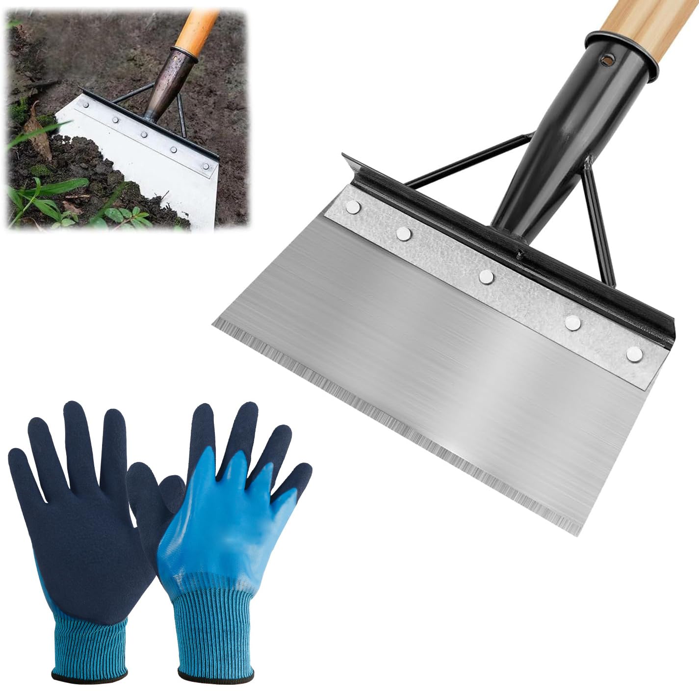 Schaufel Stoßscharre, Gartenschaufel Spaten Garten Rasenkantenstecher Multifunktionale Unkrautschaber ohne Holzgriff, Scooper für Unkraut und Moos, Eisbeseitigung, Home (23CM)