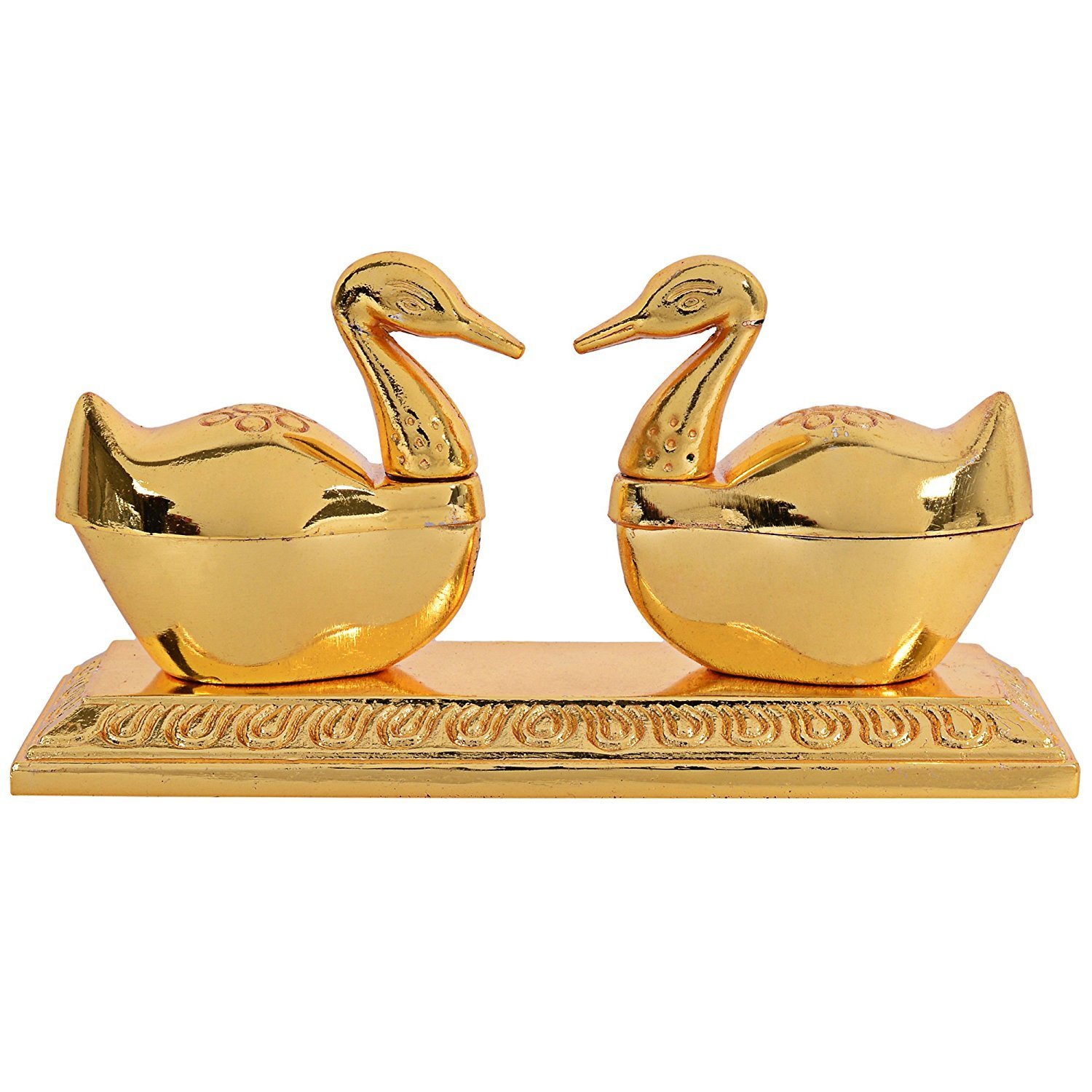 om shiv creation Double Duck Design Sindoor Dani, Gold Plated Duck,Double Swan Golden Metal/Zinc Chandan Roli Chopda Decorative Showpiece - 5 cm (Brass, Gold) Decorative Showpiece - 5 cm (Brass, Gold)