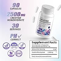 Vista 2 de Cápsulas de monohidrato de creatina, 3 cápsulas de creatina por porción, 2500 mg, sin gluten, 90 cápsulas