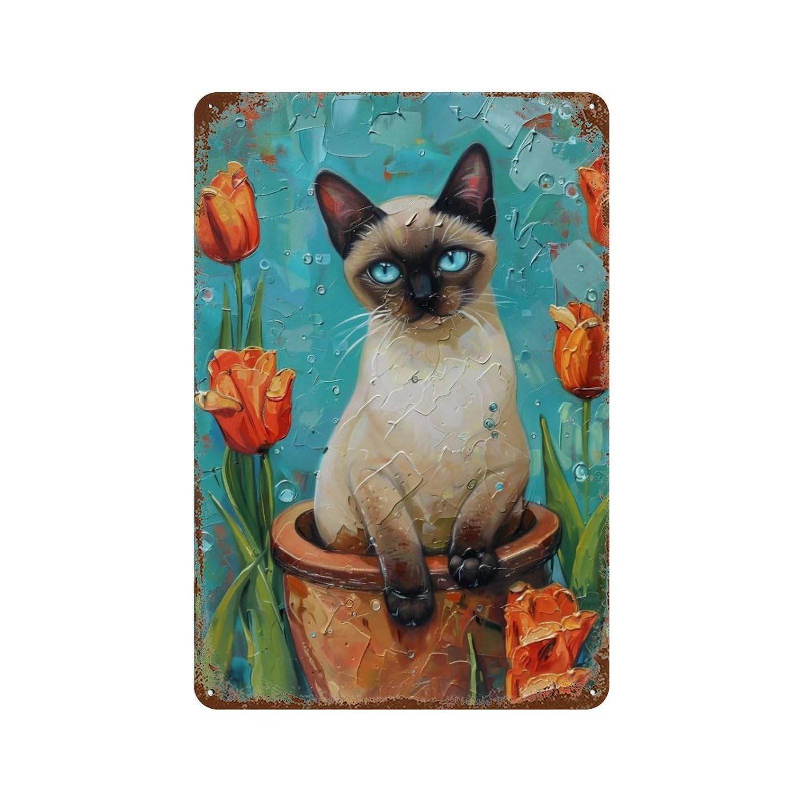 HDURYEYRYY Siamese And Tulips 04 Wall Retro Iron Vintage Art Metal Tin Sign Poster Modern Home Cofffee Club Art Bar Shop Decor 30x20cm