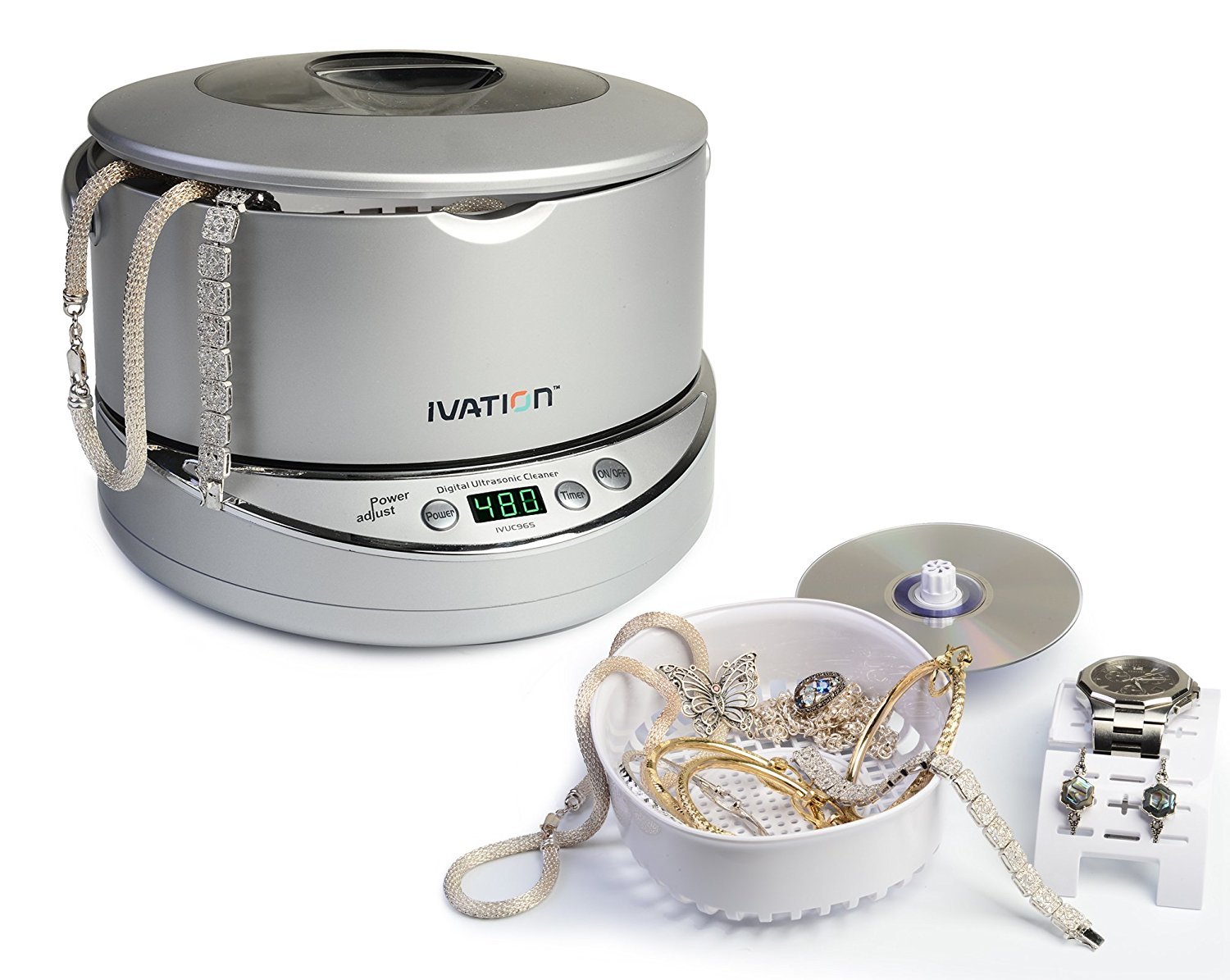 Ivation IVUC96S Digital Ultrasonic Cleaner with Adjustable Power & Removable 17 Ounce Stainless Steel Tank - Silver