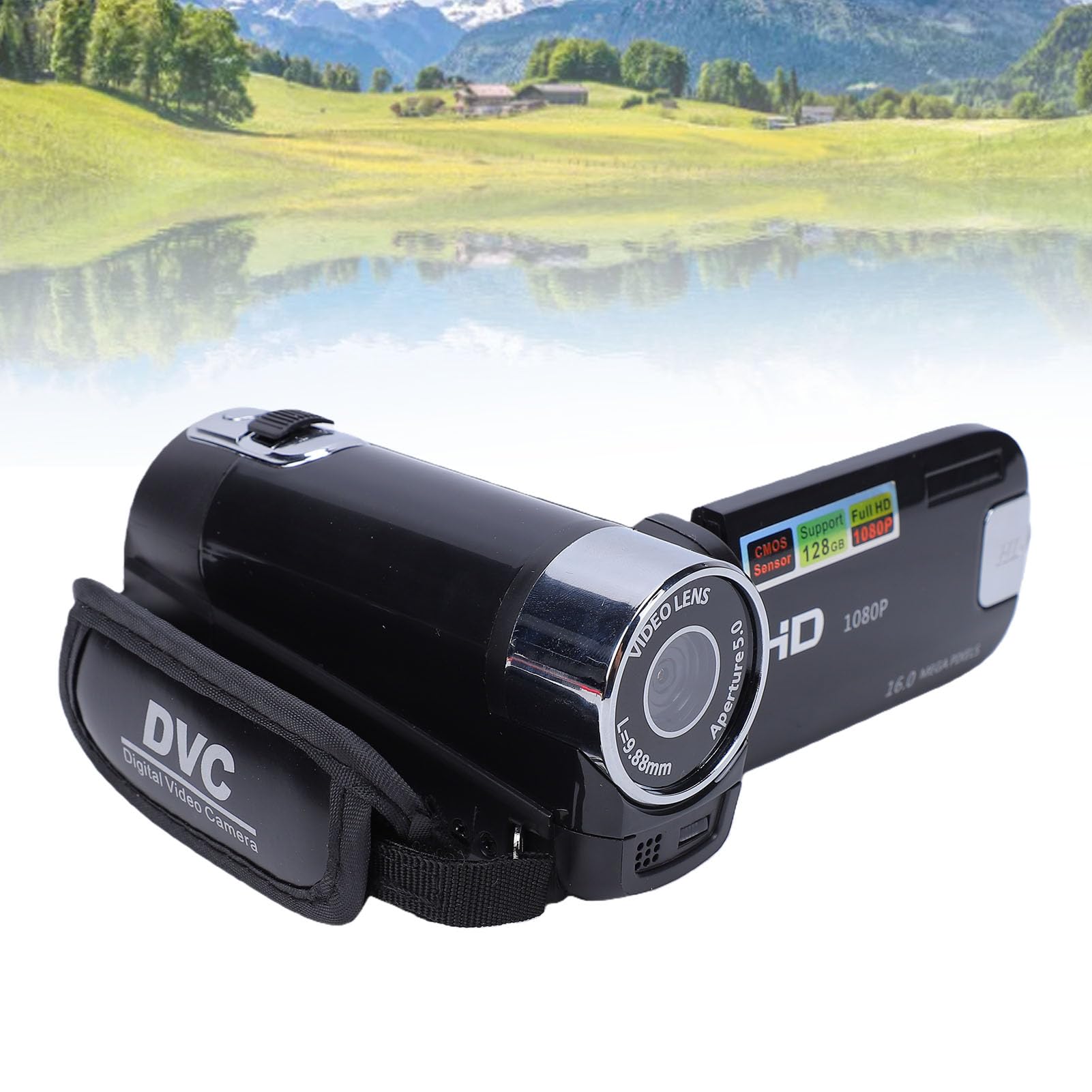 Videocamera Portatile per FHD con Zoom Digitale 16X, Rotazione Full HD Ad Alta Definizione 16X Tragbar DV Camera (BLACK)