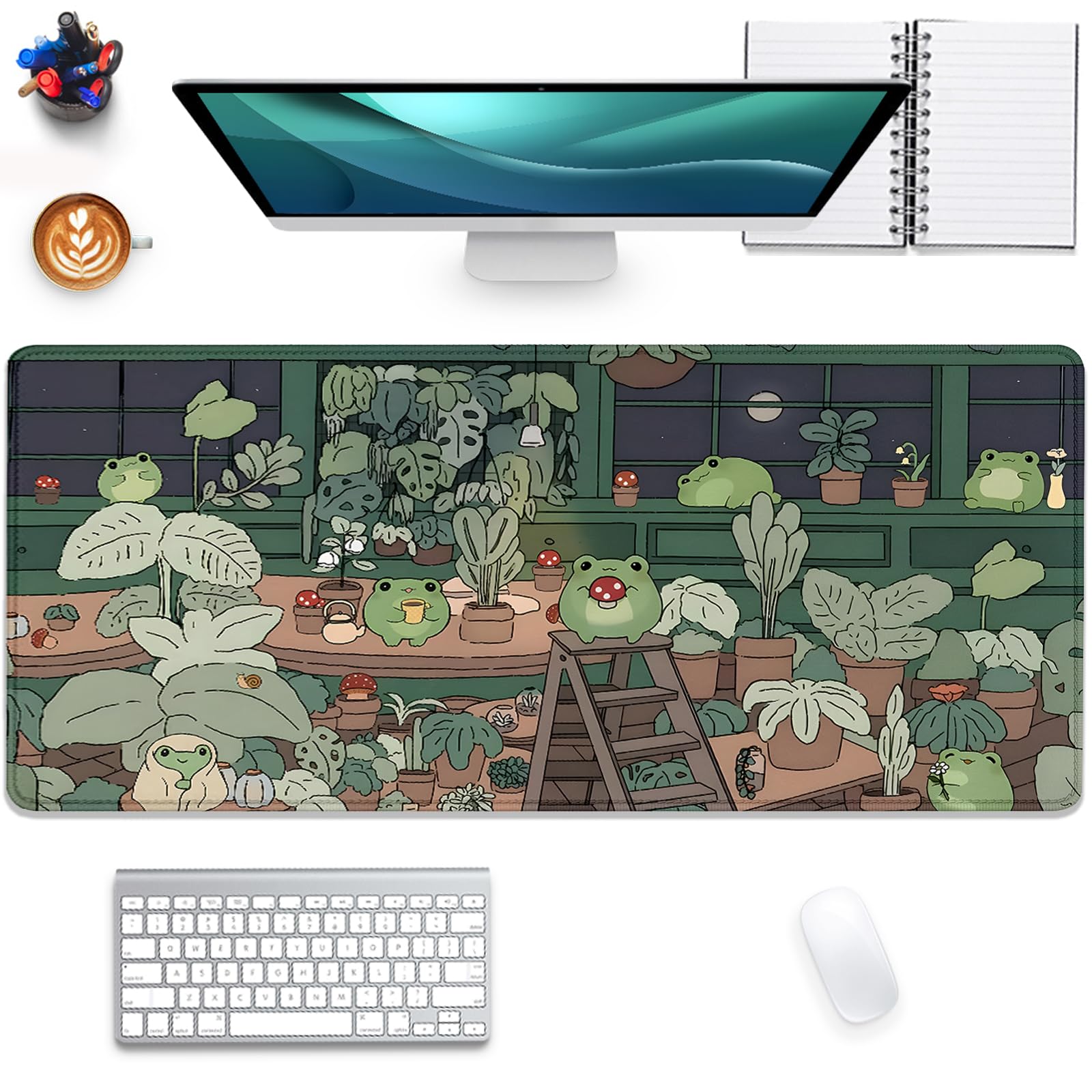 Cute Frog Desk Mat, 27.5X11.8 in, Rubber, L, Green, DESK_PAD Mouse Pad