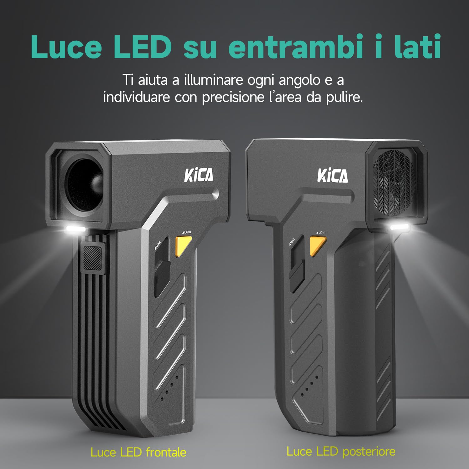 Kica JetFan Ultra Elettrico Soffiatore di polvere&Spray ad aria compressa,110,000RPM,Velocità del vento 48 m/s,Ricaricabile USB, Air Duster per PC,Tastiera,Auto,Divano e ufficio con doppia luce LED