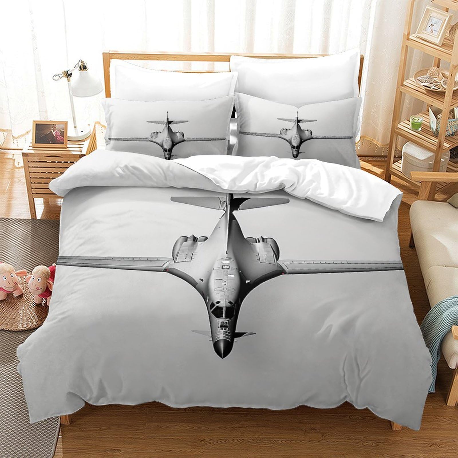 P1s9u7w5y Aircraft 3D Printed Pattern Duvet Cover Set 3Pcs Microfiber Plane Bedding Set Double（200X200cm）